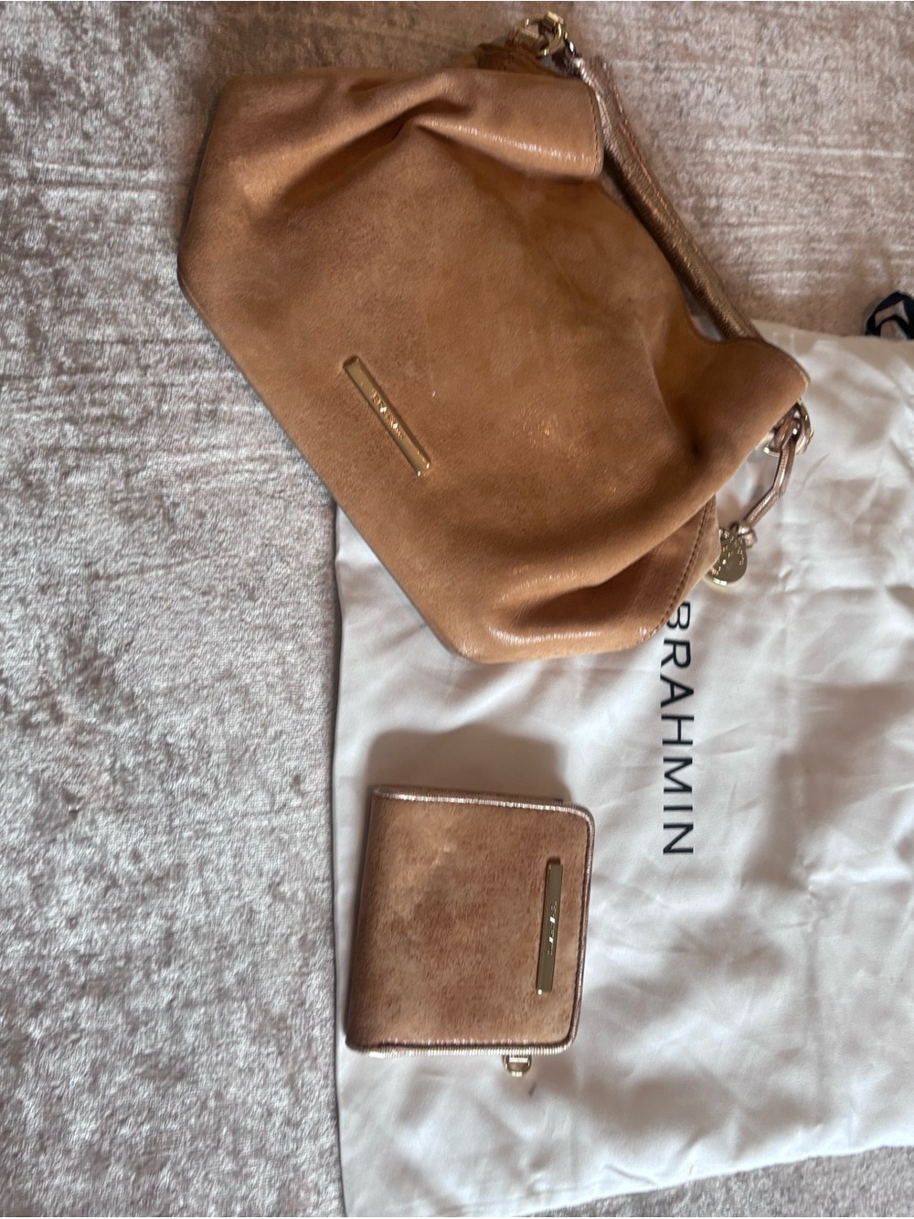 Brahmin Metallic Tan Wristlet and Matching Wallet Set